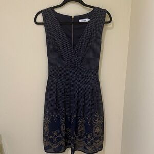 Eye Candy Midnight Blue and Gold Patterned Mini Dress Size L